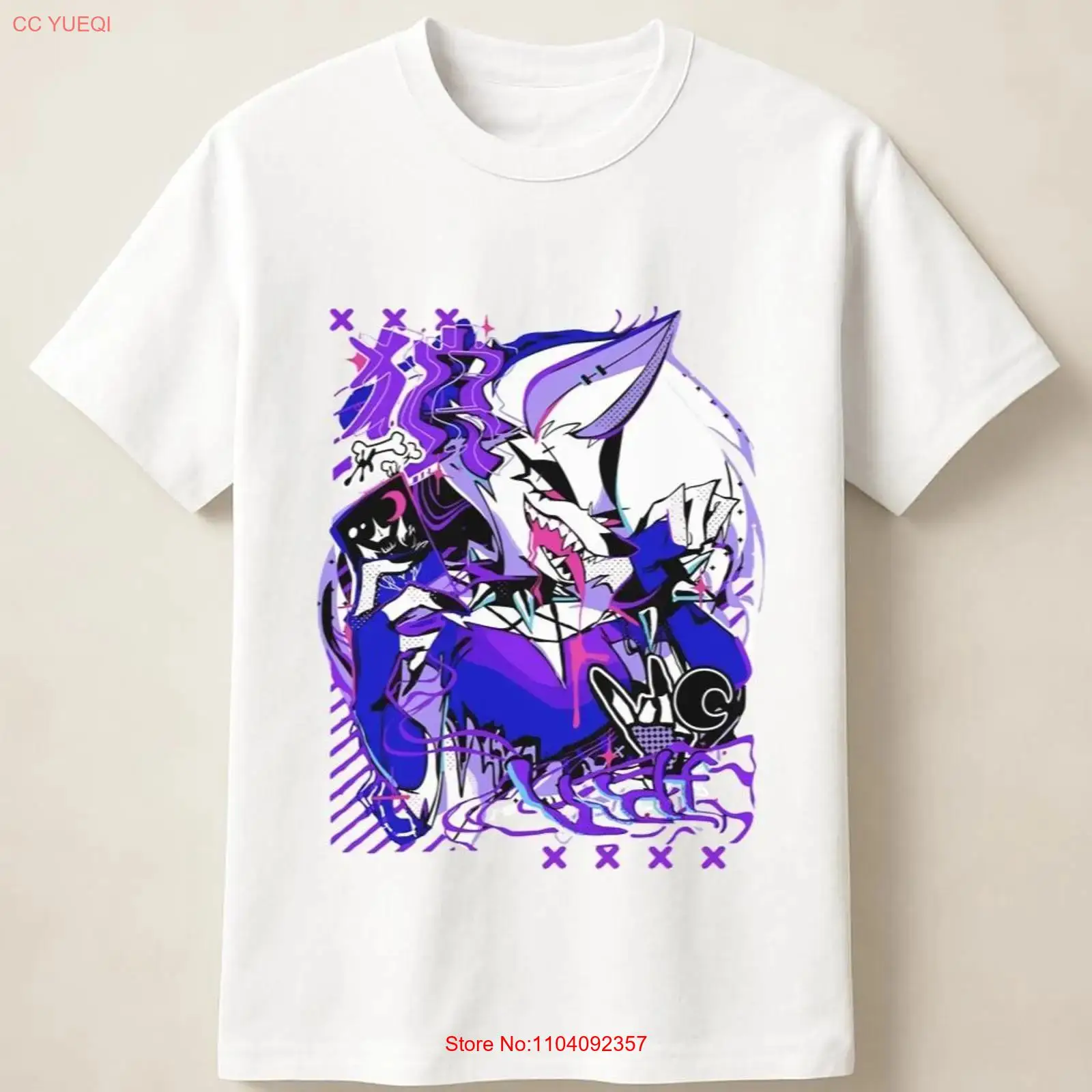Vintage Fashion T Shirts - Purple Anime Wolf in Graffiti Poster