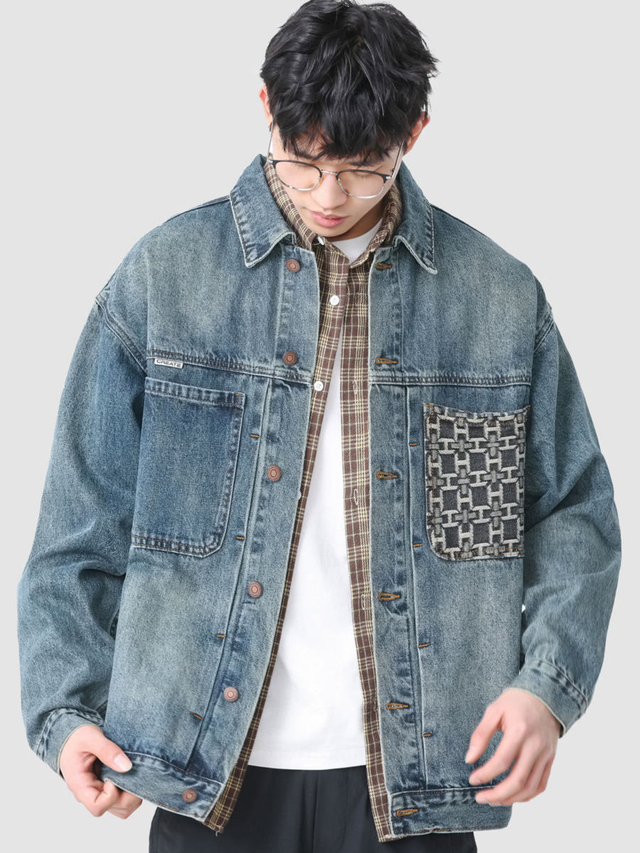 Vintage Fashion Hong Kong - Vintage Embroidery Pocket Denim Jacket Men's