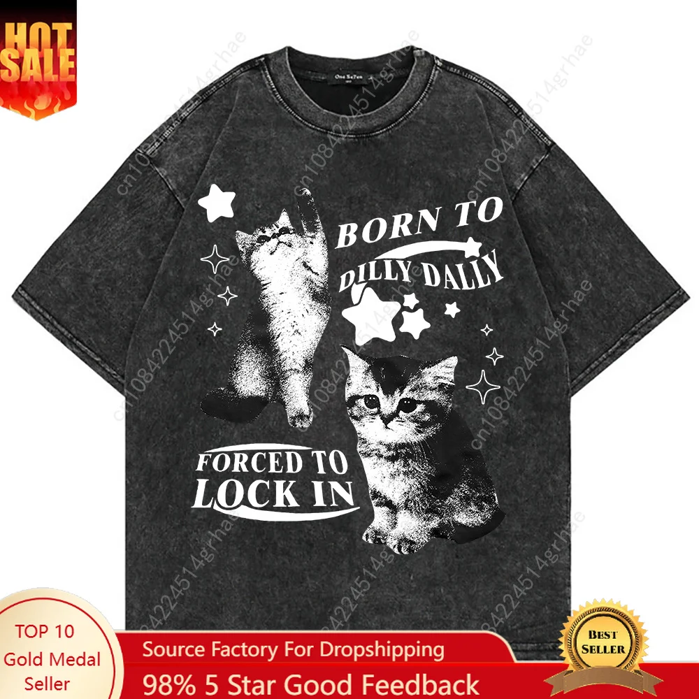 Vintage Fashion T Shirts - 100% Cotton Vintage Washed Y2k Funny