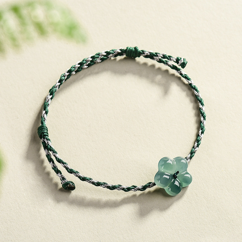 Usa Vintage Fashion - Burmese Jadeite Flower Bracelet Natural Jade