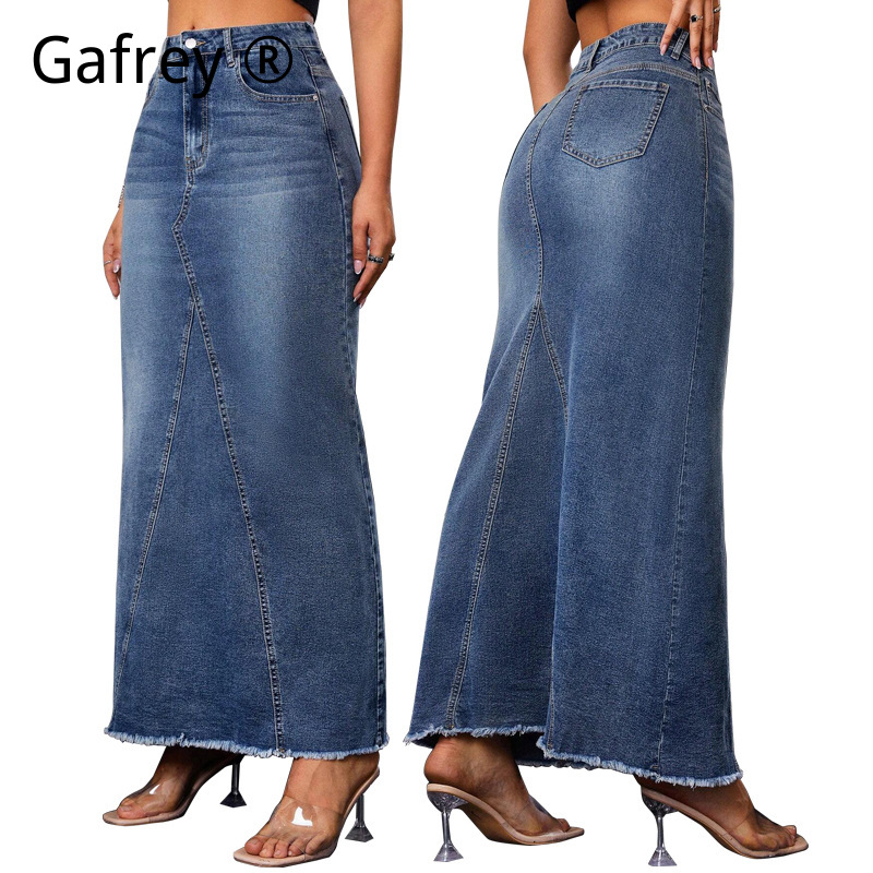 Women Denim Midi Skirt High Wa - Vintage Fashion Jeans 评论和价格