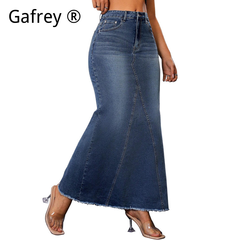 Women Denim Midi Skirt High Wa - Vintage Fashion Jeans 评论和价格