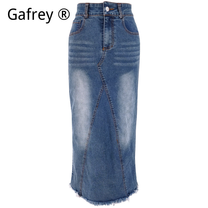 Women Denim Midi Skirt High Wa - Vintage Fashion Jeans 评论和价格