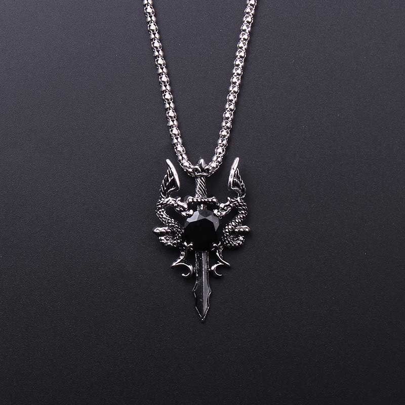 Double Dragon Black Gem Cross  - Vintage Fashion Necklace 评论和价格