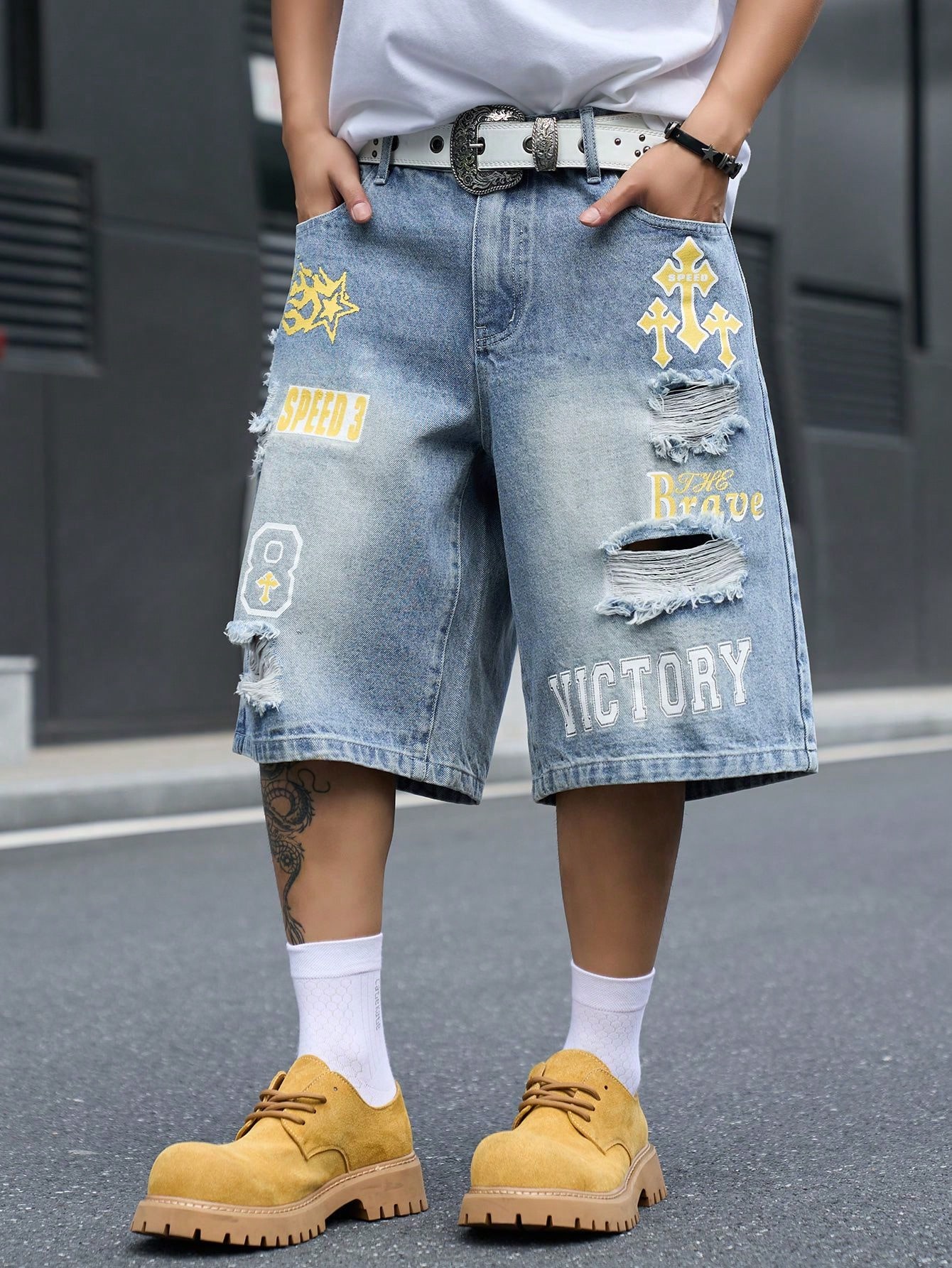 Men's Loose Fit Denim Bermuda  - Vintage Fashion Jeans 评论和价格
