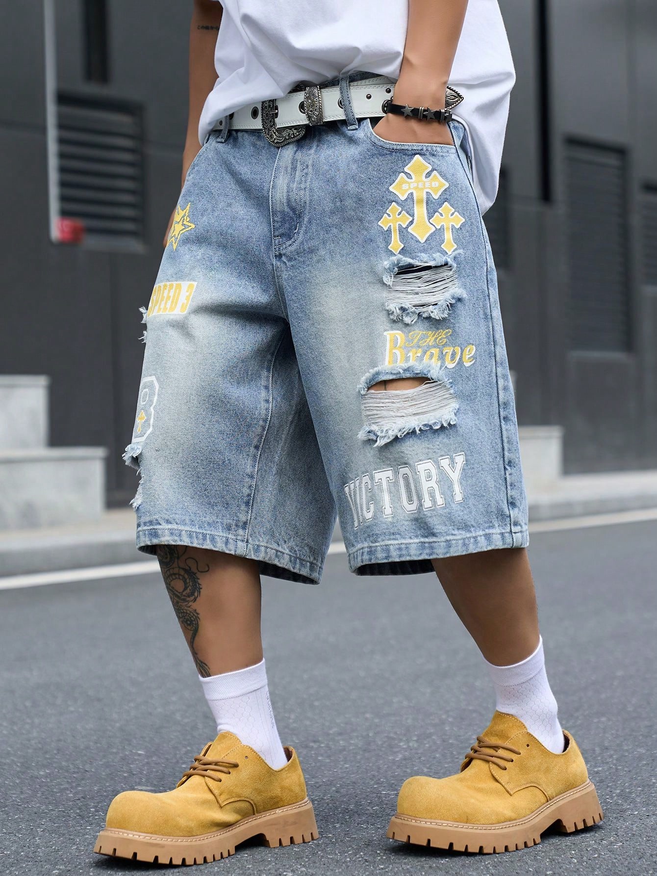 Men's Loose Fit Denim Bermuda  - Vintage Fashion Jeans 评论和价格